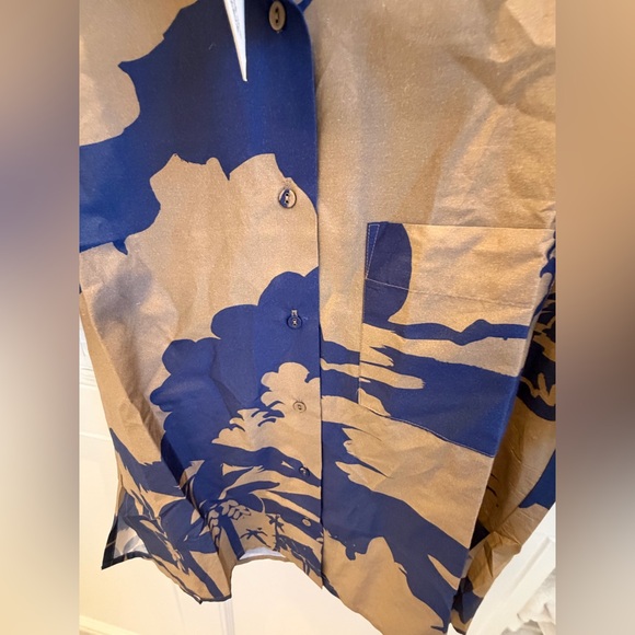 NWT new large Free People soliel soliel Darcy blue tan collar silk shirt pattern - Picture 12 of 13